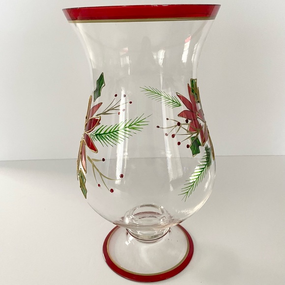 Home for the Holiday Poinsettia Christmas Hurricane Lampe Tempête Candle Holder - Picture 4 of 13
